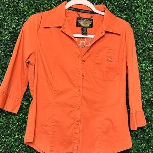 Harley-Davidson Orange Button Up Shirt size Large